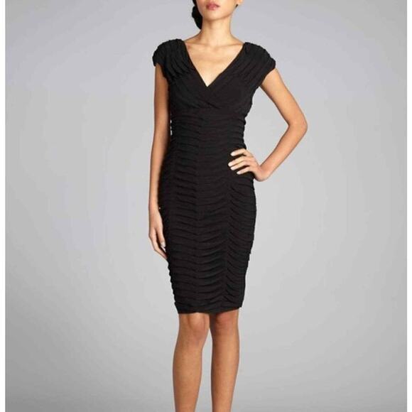 Adrianna Papell Shutter Pleat Stretch Jersey Sheath Cocktail Dress Black, Size 4 - Picture 1 of 10